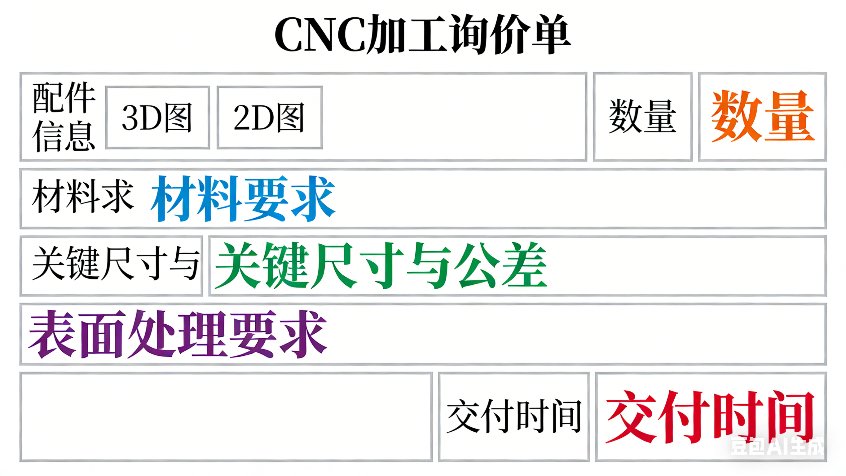 CNC加工專業(yè)詢價單模板示意圖