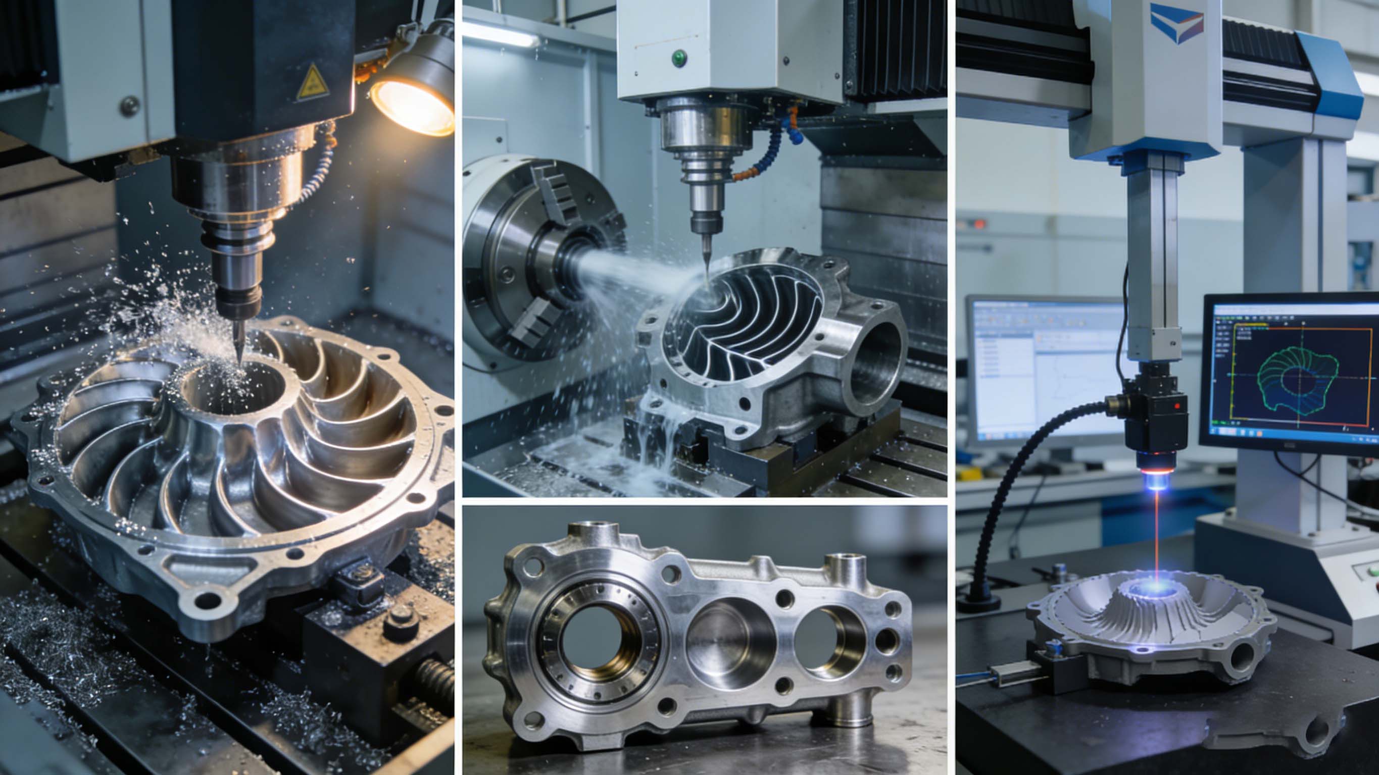 涡轮增压器壳体多材料、多工艺CNC加工与检测集成场景