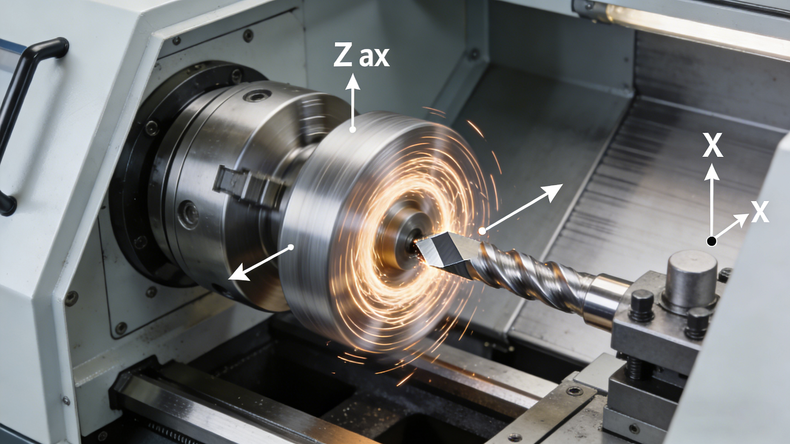 CNC車床內(nèi)部切削工作原理特寫示意圖