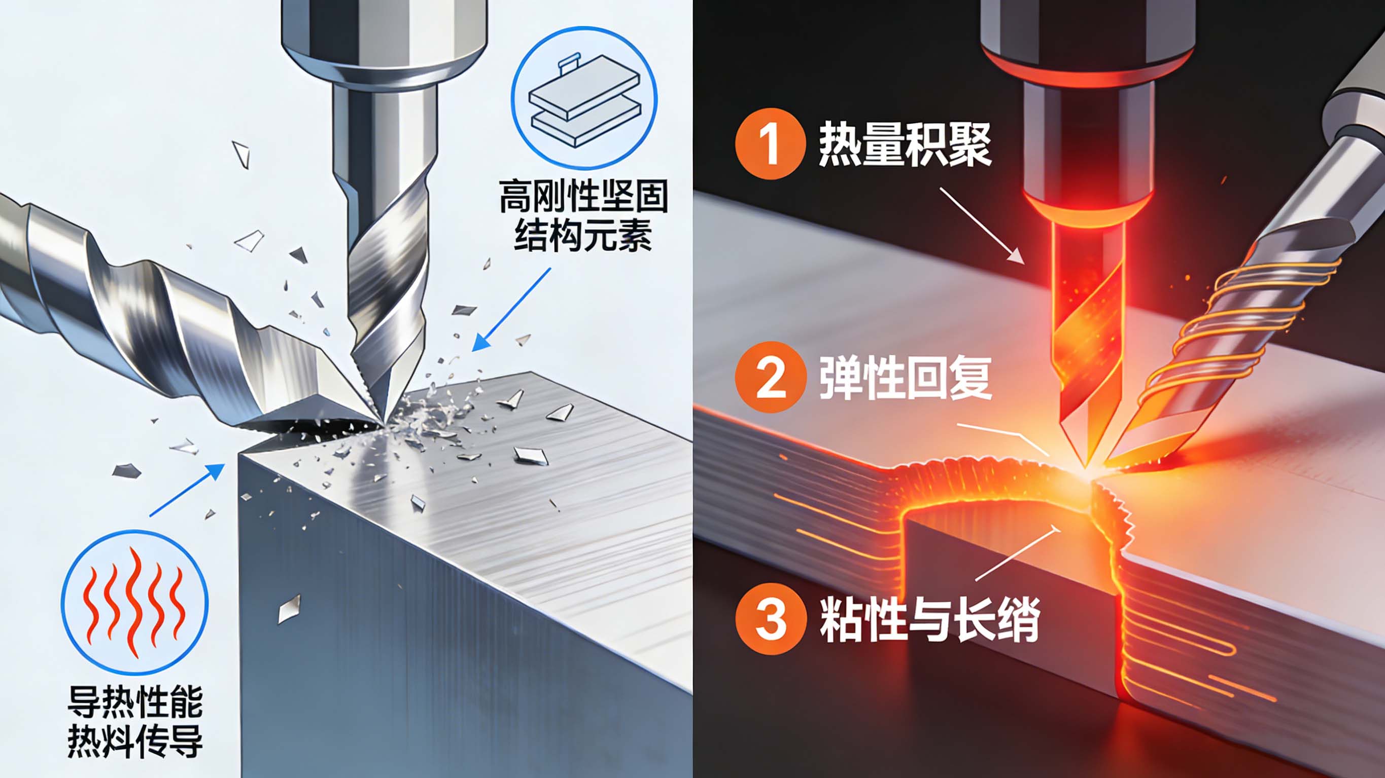 塑料CNC加工与金属CNC加工的核心挑战对比示意图