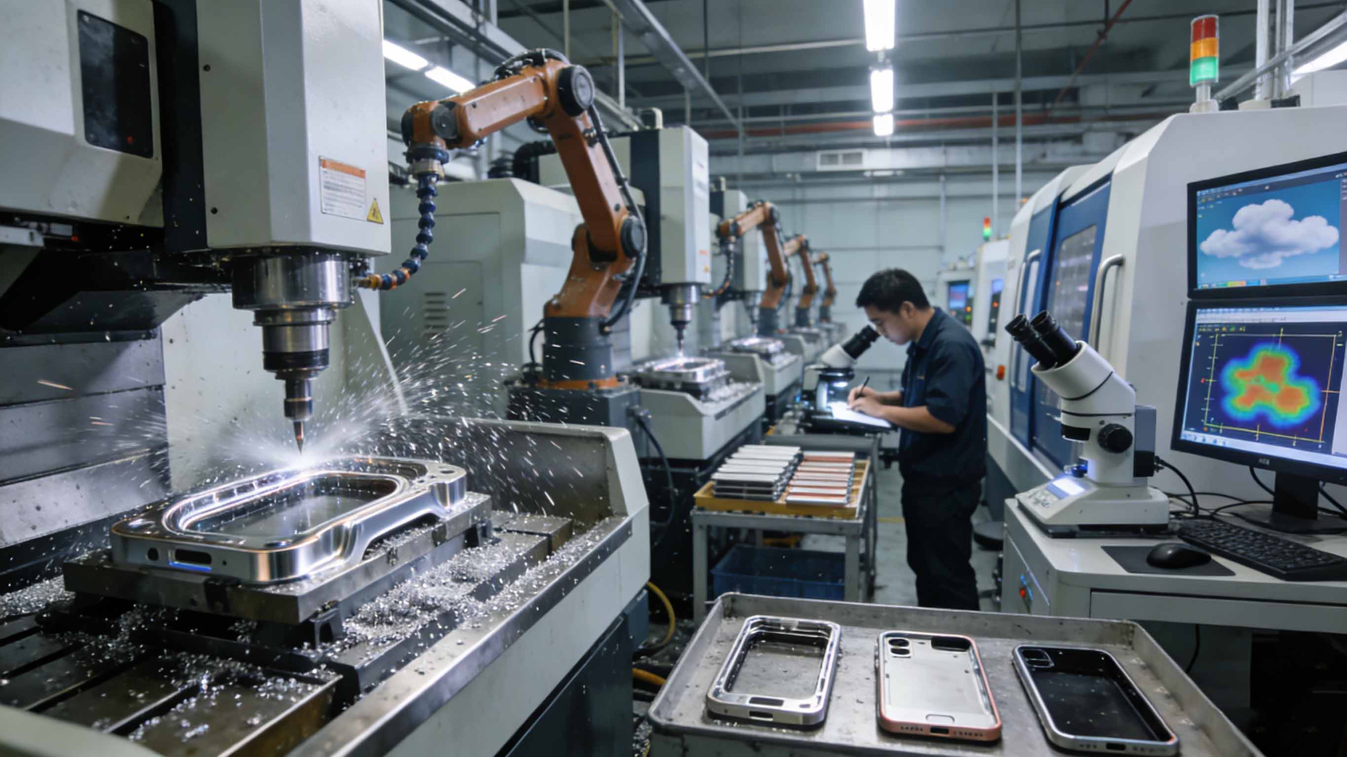 手機中框CNC加工集群與精密檢測場景