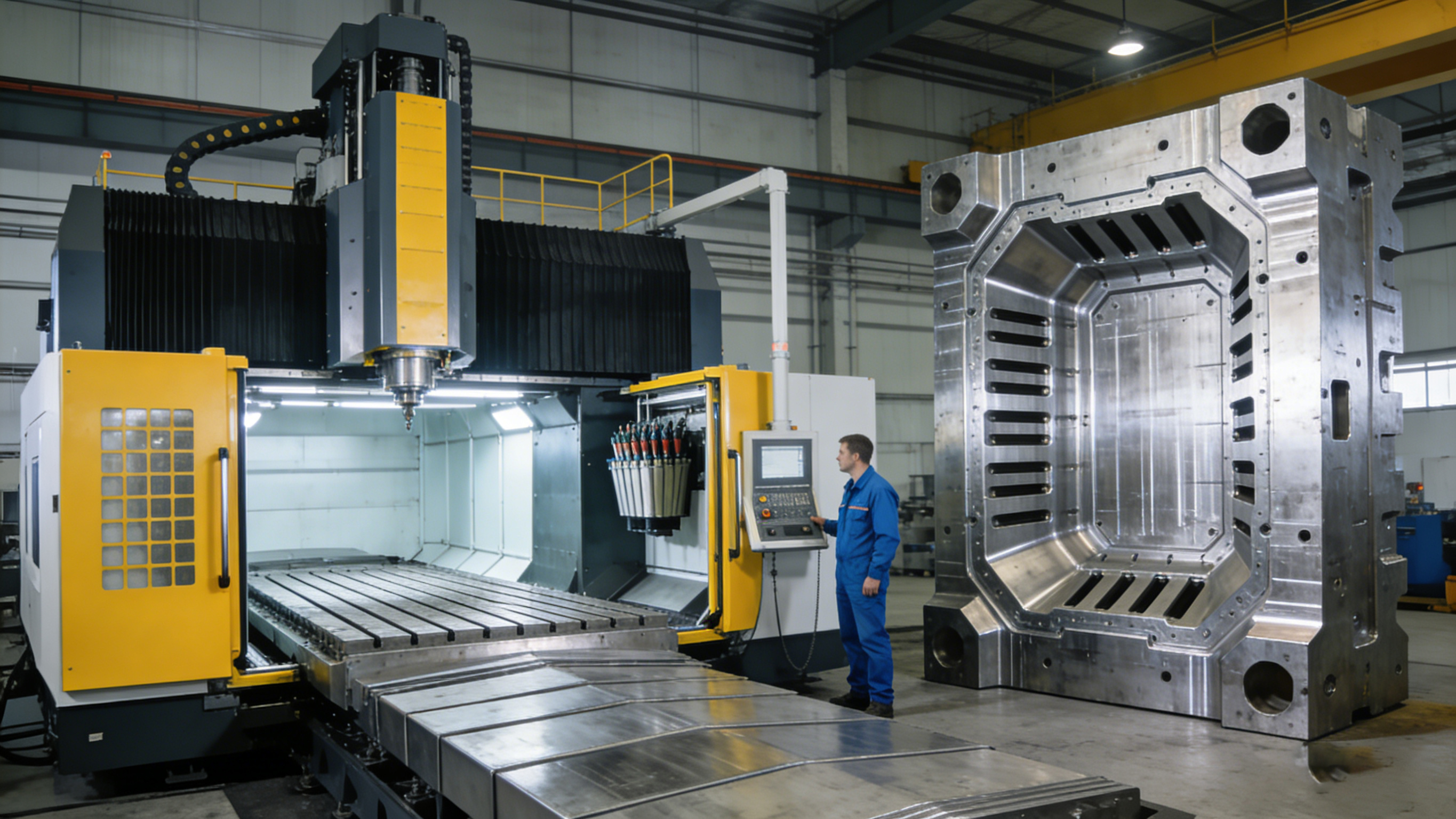 大型龍門加工中心與精密大型工件的視覺對比圖