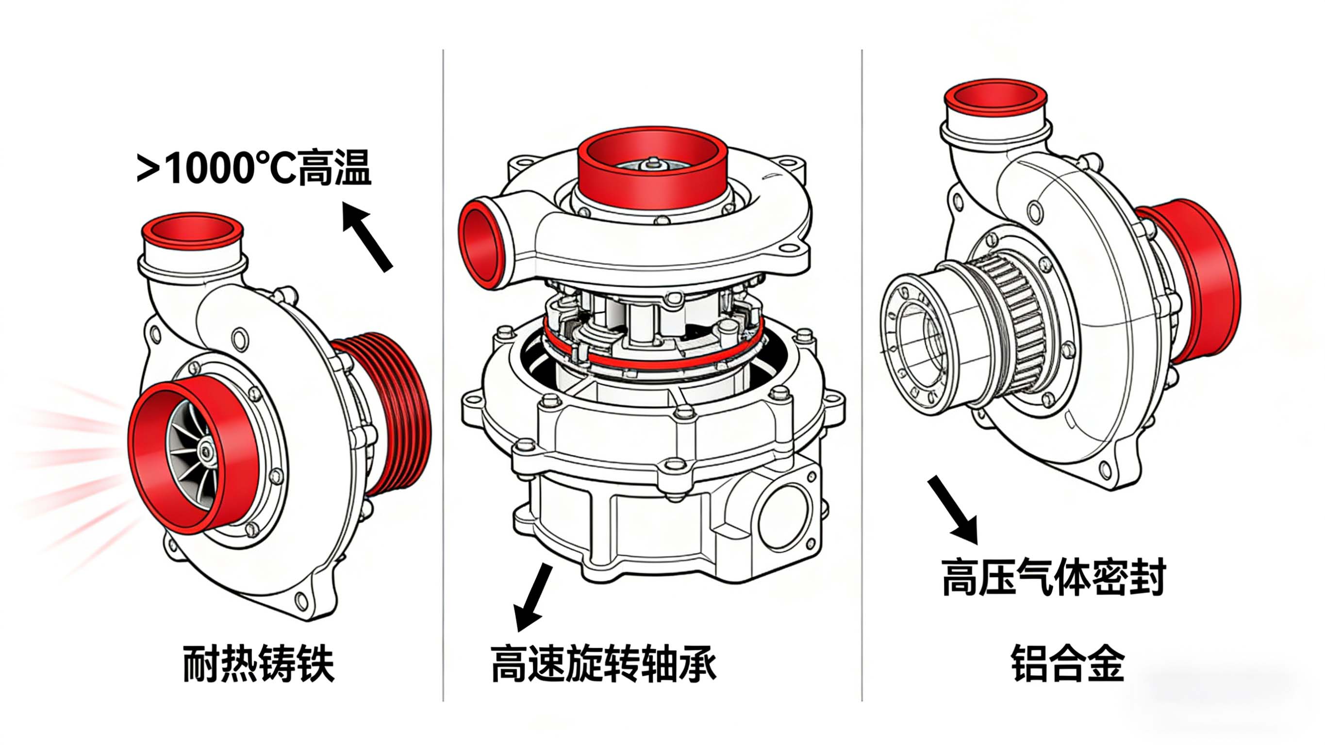 涡轮增压器三大壳体功能、材料与核心制造要求图解
