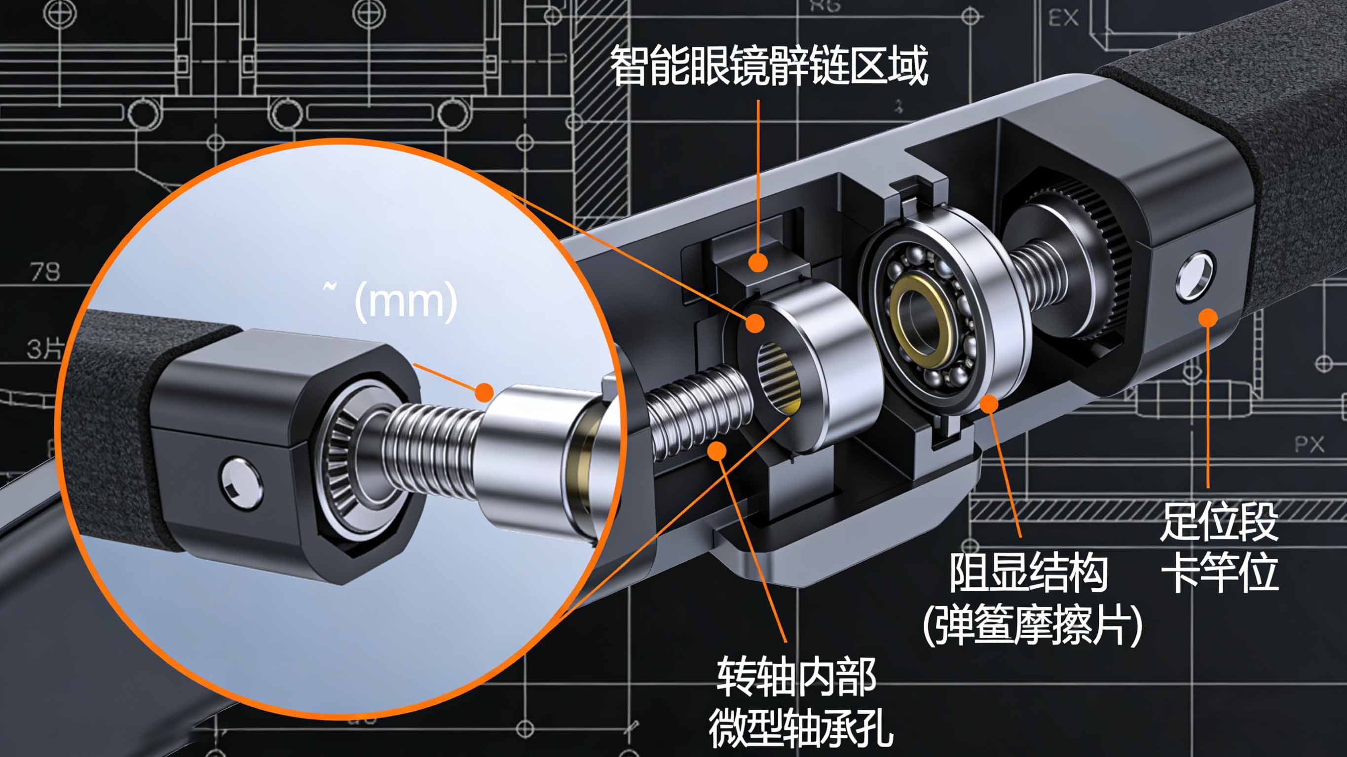 智能眼鏡轉軸與鉸鏈微觀結構爆炸圖