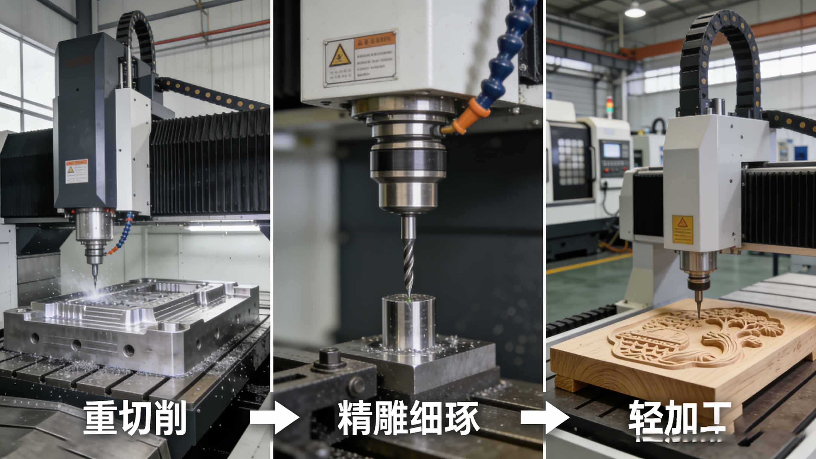 CNC精雕机与加工中心、雕刻机的定位对比图