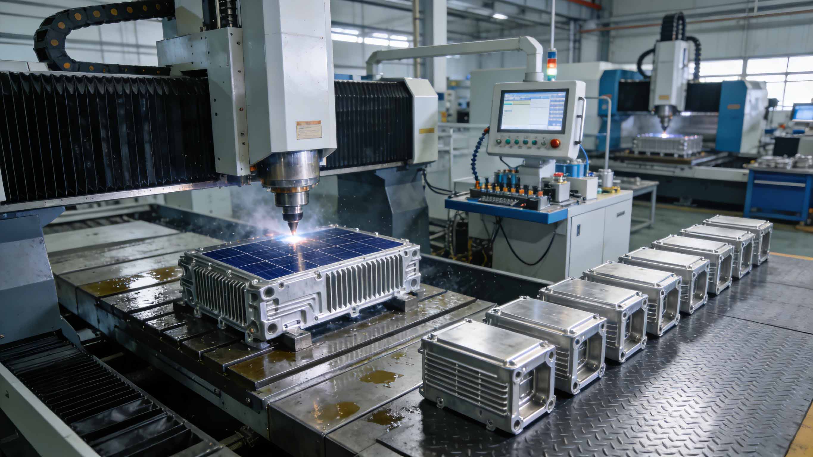 光伏逆变器壳体大型龙门加工与精密检测场景