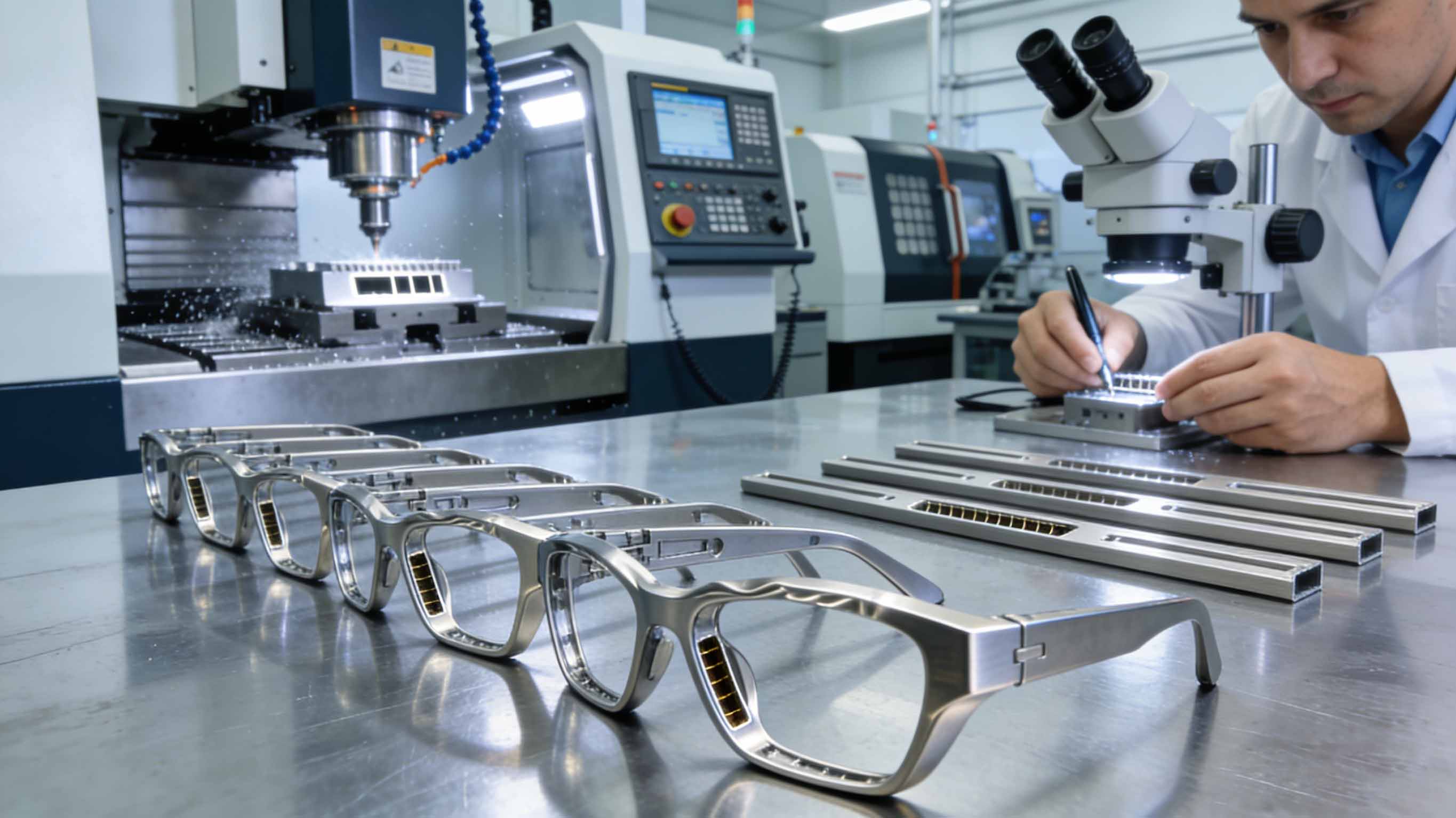 眼镜镜框与中梁CNC精密加工场景